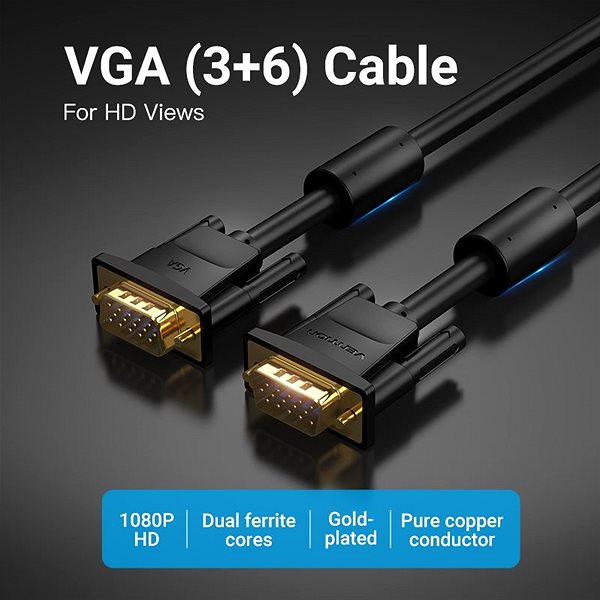 Video Cable Vention VGA Exclusive Cable, 1m, Black Features/technology