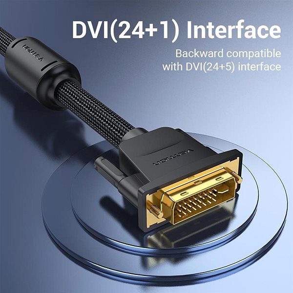 Video Cable Vention Cotton Braided DVI Dual-link (DVI-D) Cable 0.5M Black Features/technology