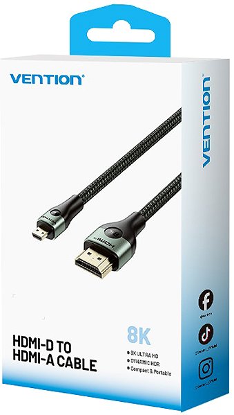 Video Cable Vention Cotton Braided Ultra Thin HDMI-D Male to HDMI-A Male Cable 8K 2M Green Aluminum Alloy Type ...