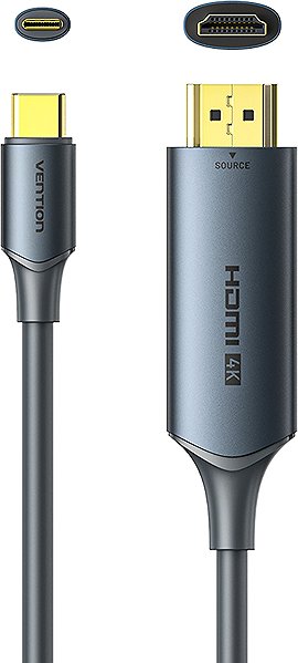Video Cable Vention HDMI Male to USB-C Male 4K HD Cable with Power Supply 1.5M Gray Metal Type ...