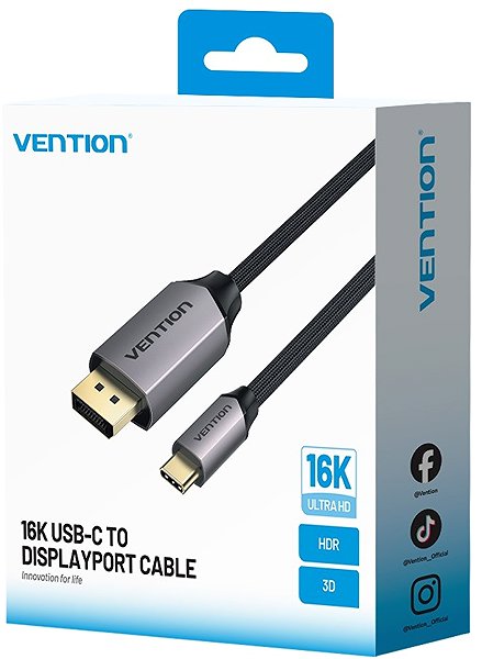 Video Cable Vention USB-C to DP2.1 16K HD Cable 1.5M Gray Aluminum Alloy Type ...