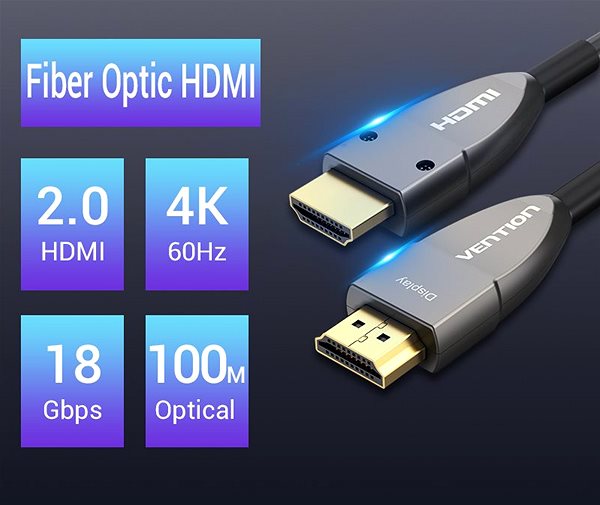 Video kábel Vention Optical HDMI 2.0 Cable 10 m Black Metal Type Vlastnosti/technológia