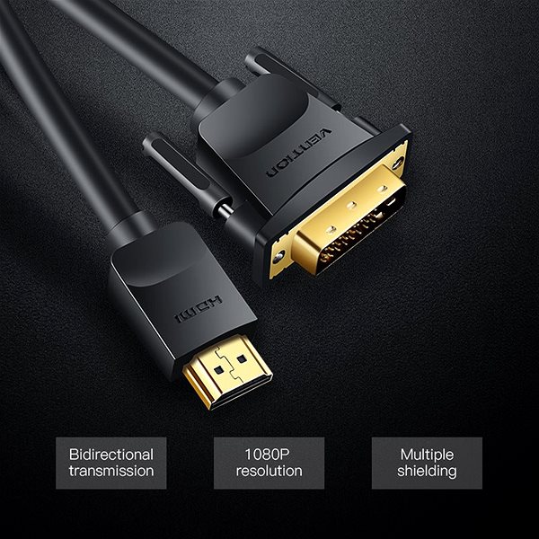 Video kábel Vention HDMI to DVI Cable 1 m Black Vlastnosti/technológia