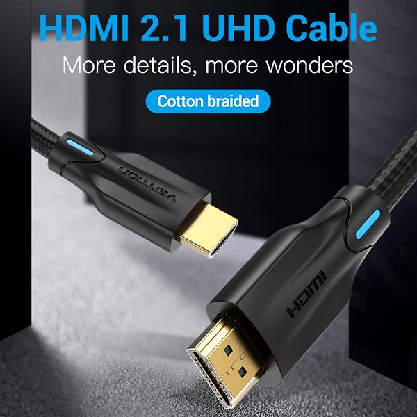 Videokabel Vention Cotton Braided 8K HDMI 2.1 Cable 3m Black Mermale/Technologie