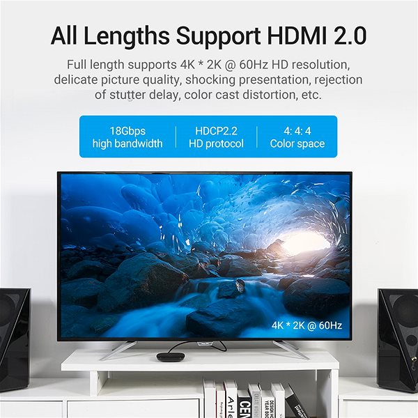 Videokabel Vention Optical HDMI 2.0 Cable 4K 5M Black Metal Type Lifestyle