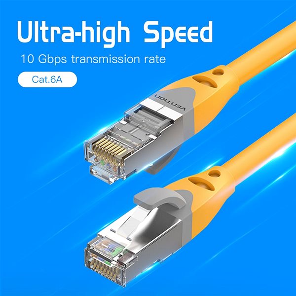 Hálózati kábel Vention Cat.6A SFTP Patch Cable, 5m, sárga Képernyő