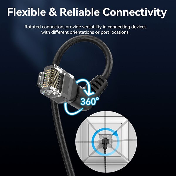 Hálózati kábel Vention Cat6A UTP Rotate Right Angle Ethernet Patch Cable Slim Type 0,5 m fekete ...