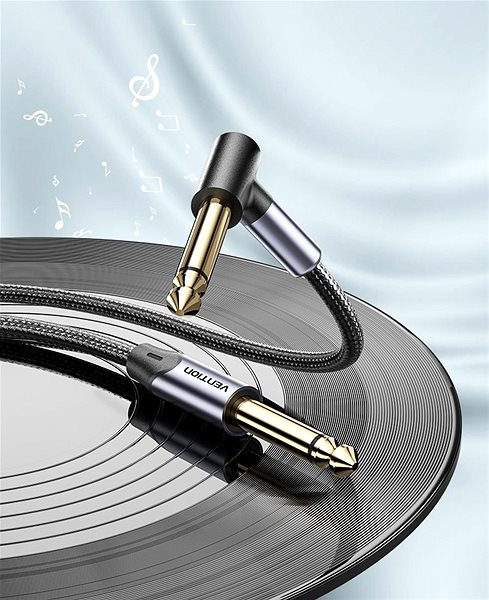 AUX Cable Vention Cotton Braided 6.35mm TS Male to Male Right Angle Audio Cable 5M Gray Aluminum Alloy Type ...