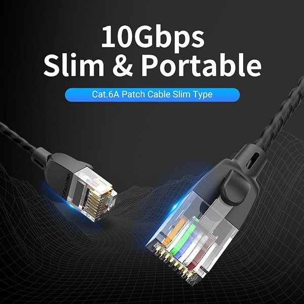 Hálózati kábel Vention CAT6a UTP Patch Cord Cable, 0.5m, fekete/sárga Lifestyle