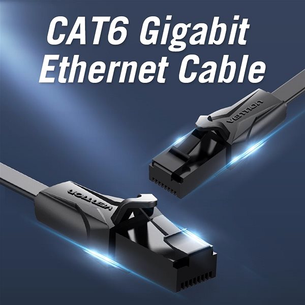 Sieťový kábel Vention Flat CAT6 UTP Patch Cord Cable 0,75 m Black Lifestyle