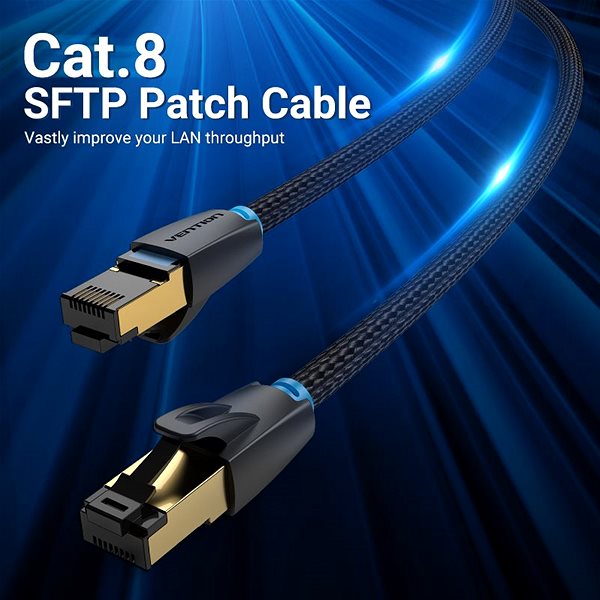 Hálózati kábel Vention Cotton Braided Cat.8 SFTP Patch Cable, 1m, fekete Lifestyle
