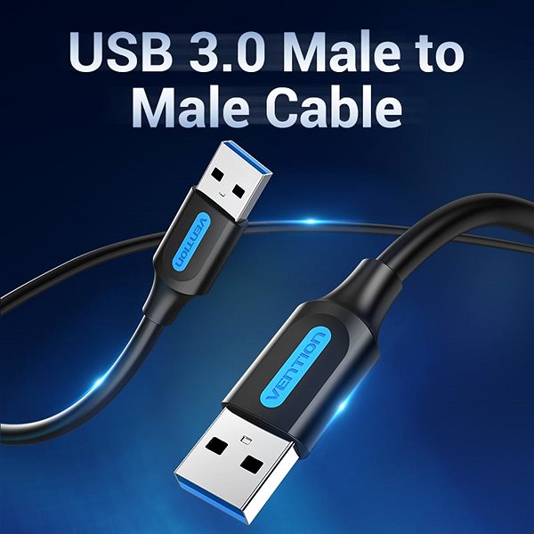 Adatkábel Vention USB 3.0 Male to USB Male Cable 2m Black PVC Type Lifestyle