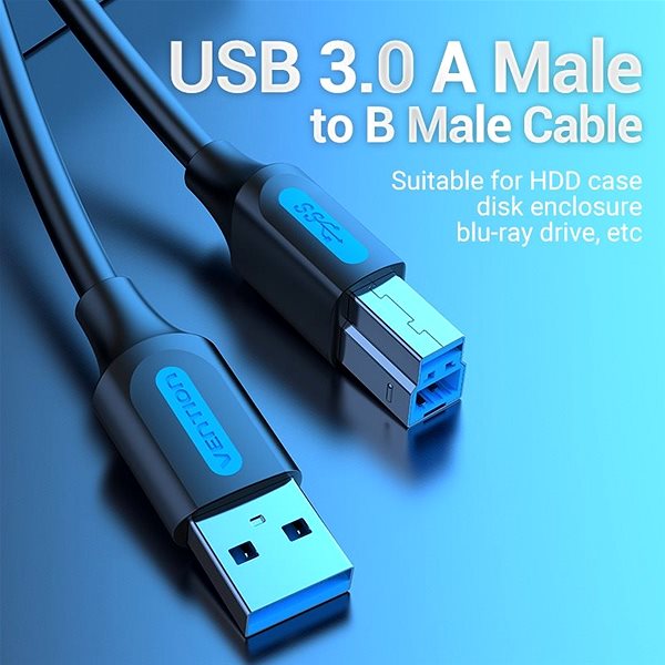 Adatkábel Vention USB 3.0 Male to USB-B Male Printer Cable 0.5m Black PVC Type Lifestyle