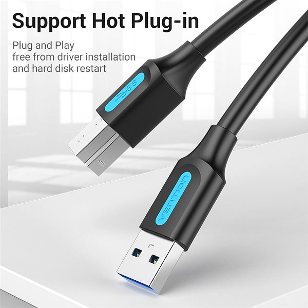 Adatkábel Vention USB 3.0 Male to USB-B Male Printer Cable 1m Black PVC Type ...