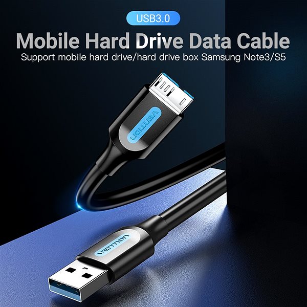 Data Cable Vention USB 3.0 (M) to Micro USB-B (M) Cable 0.5m Black PVC Type Lifestyle