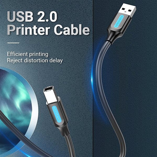 Data Cable Vention USB 2.0 Male to USB-B Male Printer Cable 1m Black PVC Type Lifestyle