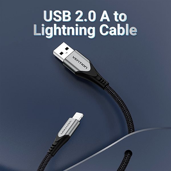Data Cable Vention Lightning MFi to USB 2.0 Braided Cable (C89) 0.5M Grey Aluminium Alloy Type Connectivity (ports)