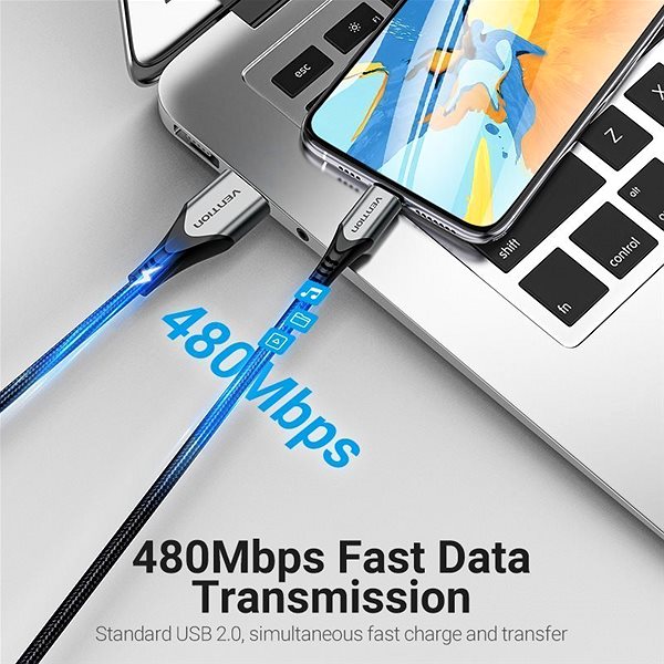Data Cable Vention Lightning MFi to USB 2.0 Braided Cable (C89) 0.5M Grey Aluminium Alloy Type Features/technology