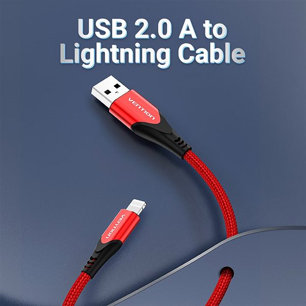 Data Cable Vention Lightning MFi to USB 2.0 Braided Cable (C89) 1m Red Aluminum Alloy Type Lifestyle