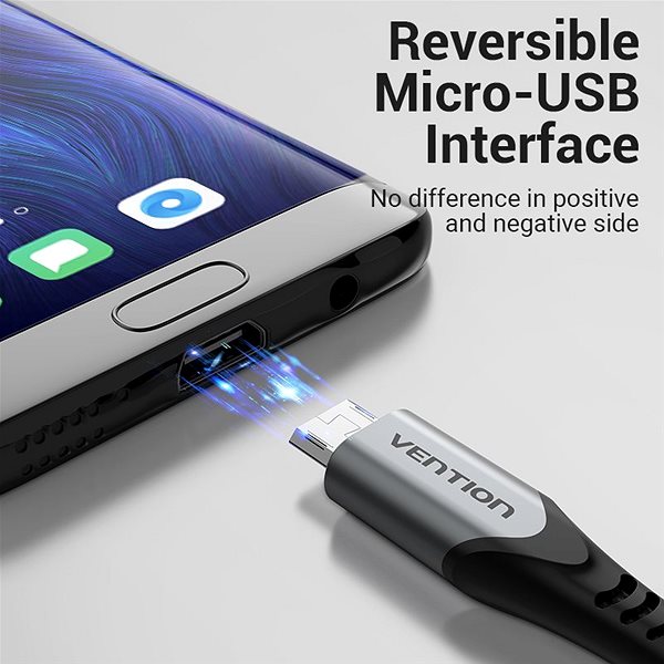 Adatkábel Vention Reversible USB 2.0 to Micro USB Cable 2M Gray Aluminum Alloy Type Csatlakozási lehetőségek (portok)