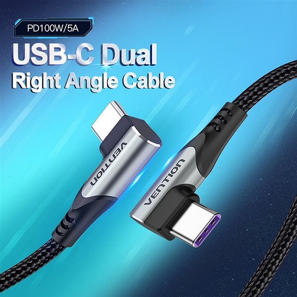 Data Cable Vention Type-C (USB-C) 2.0 to USB-C Dual Right Angle 0.5M Grey Aluminium Alloy Type Lifestyle