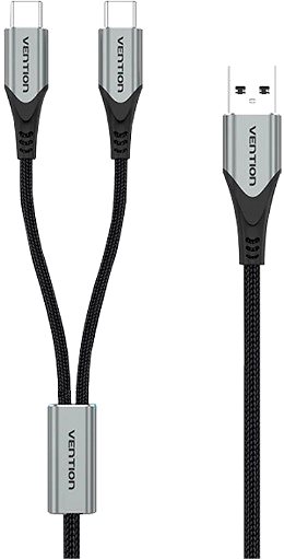 Adatkábel Vention USB 2.0 to Dual USB-C Y-Splitter Cable 0.5m Gray Aluminum Alloy Type ...