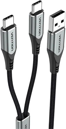 Dátový kábel Vention USB 2.0 to Dual USB-C Y-Splitter Cable 0.5m Gray Aluminum Alloy Type ...