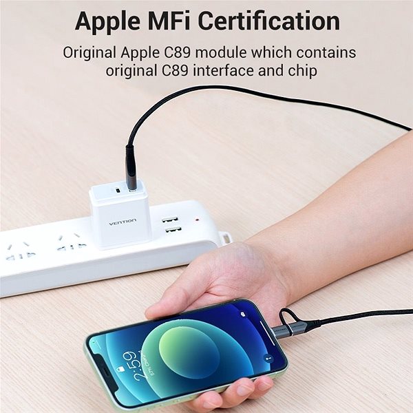 Data Cable Vention MFi USB 2.0 to 2-in-1 Micro USB & Lightning Cable 0.5m Gray Aluminum Alloy Type Connectivity (ports)