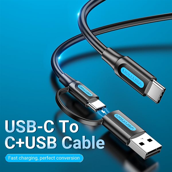 Dátový kábel Vention USB-C & USB-A to USB-C Cable 0.5M Black PVC Type ...
