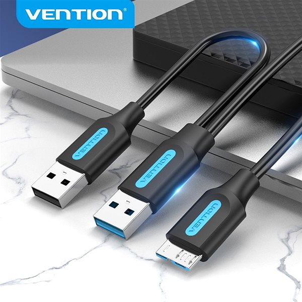Data Cable Vention USB 3.0 to Micro USB Cable with USB Power Supply 0.5M Black PVC Type ...