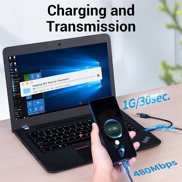 Adatkábel Vention USB 2.0 to USB-C Cable with USB Power Supply 1m Black PVC Type Csatlakozási lehetőségek (portok)