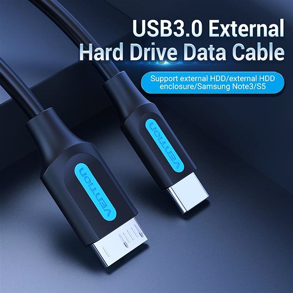 Data Cable Vention USB-C to Micro USB-B 3.0 2A Cable 1m Black ...
