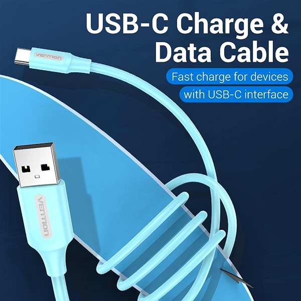 Data Cable Vention USB 2.0 to USB-C 3A Cable 1m Light Blue Lifestyle