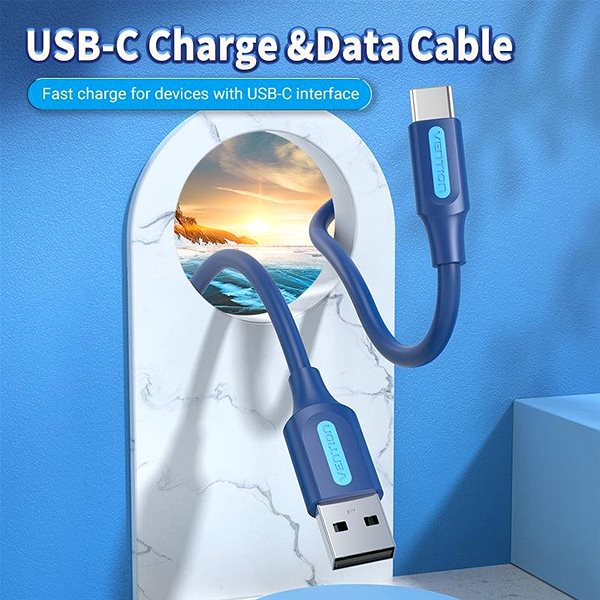 Data Cable Vention USB 2.0 to USB-C 3A Cable 1M Deep Blue Lifestyle