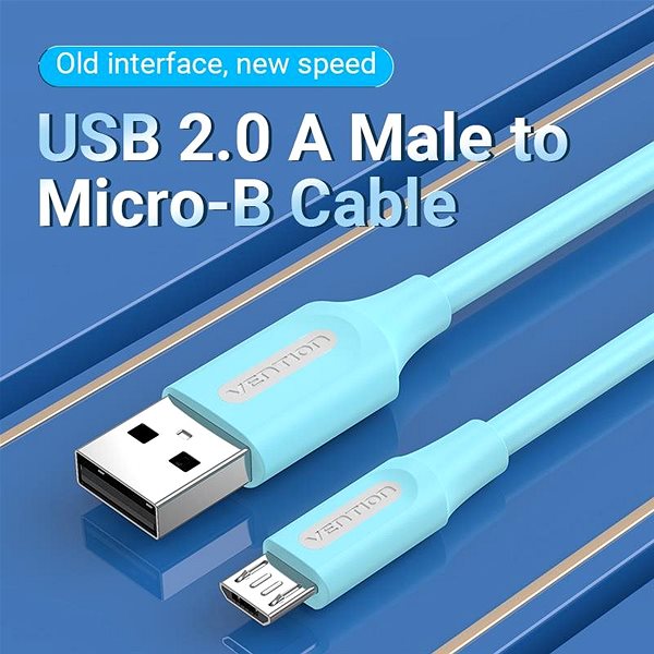 Data Cable Vention USB 2.0 to Micro USB 2A Cable 1m Light Blue Lifestyle