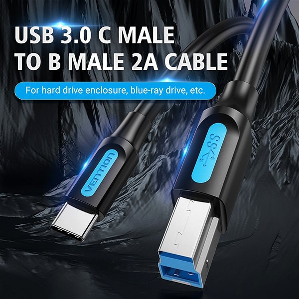 Adatkábel Vention USB-C 2.0 to USB-B Printer 2A Cable 0.25m Black ...