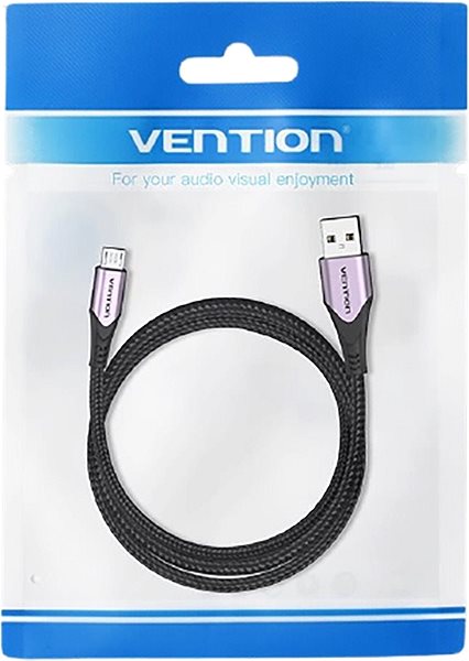 Data Cable Vention Cotton Braided Micro USB to USB 2.0 Cable Purple 1m Aluminum Alloy Type Packaging/box