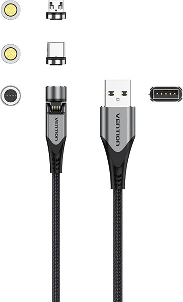 Datenkabel Vention USB 2.0 A Male to 2-in-1 USB-C&Micro-B Male 3A Rotating Magnetic Cable 1.5M Gray Anschlussmöglichkeiten (Ports)
