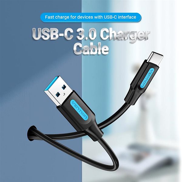 Dátový kábel Vention USB 3.0 to USB-C Cable 1M Black PVC Type ...