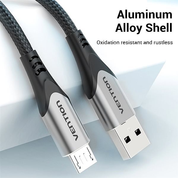 Data Cable Vention Luxury USB 2.0 -> microUSB Cable 3A, Grey, 0.25m, Aluminium Alloy Type Screen