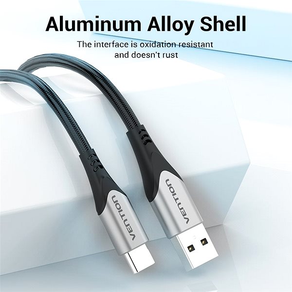 Data Cable Vention Type-C (USB-C) <-> USB 2.0 Cable 3A, Grey, 0.5m, Aluminium Alloy Type Connectivity (ports)