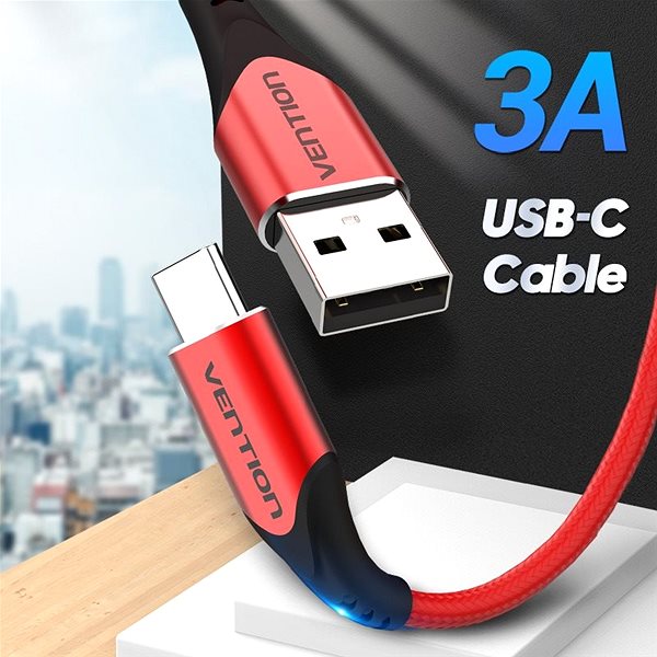 Adatkábel Vention Type-C (USB-C) to USB 2.0 Cable 3A Red 1.5m Aluminum Alloy Type Lifestyle