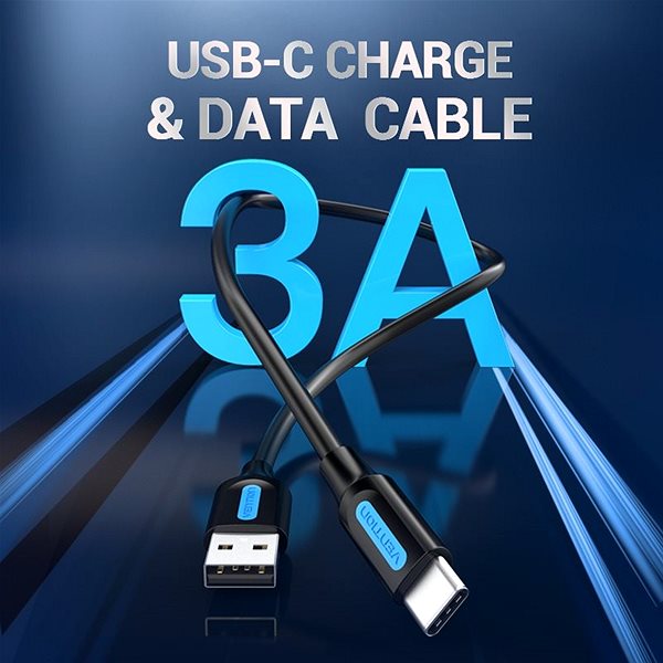 Adatkábel Vention Type-C (USB-C) to USB 2.0 Charge & Data Cable 0.25m Black Lifestyle