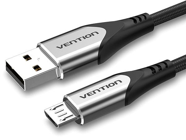 Data Cable Vention Luxury USB 2.0 -> microUSB Cable 3A, Grey, 0.5m, Aluminium Alloy Type Connectivity (ports)