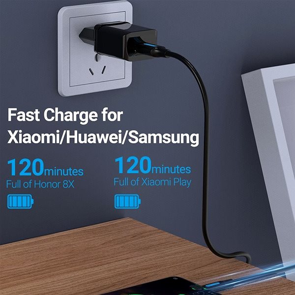 Data Cable Vention USB 2.0 -> MicroUSB Charge & Data Cable 0.25m Black Connectivity (ports)