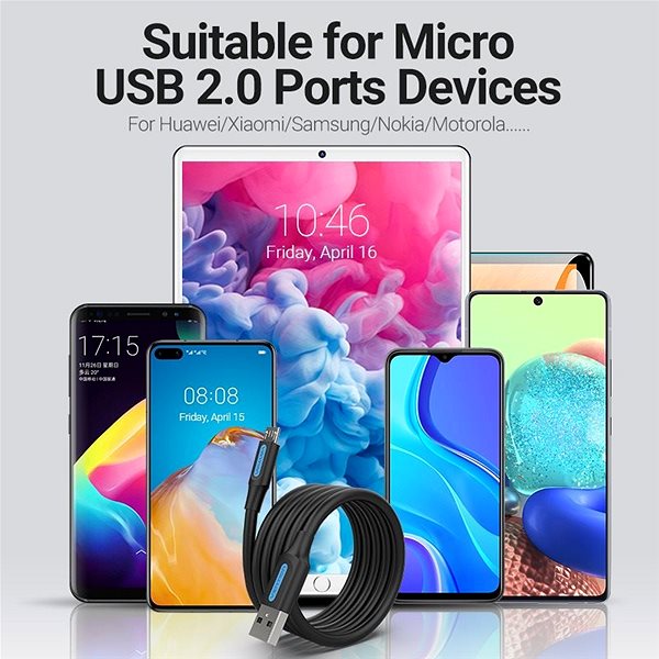 Adatkábel Vention USB 2.0 to microUSB Charge & Data Cable 0.5m Black Lifestyle