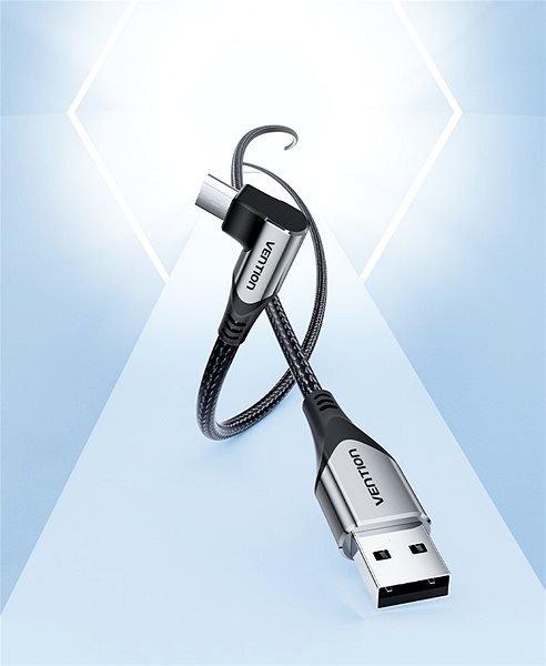 Adatkábel Vention 90° USB 2.0 -> microUSB Cotton Cable Gray 0.5m Aluminium Alloy Type ...