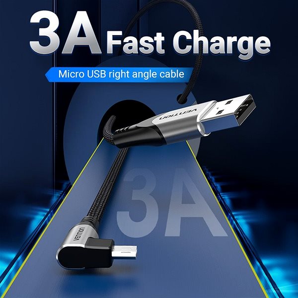 Adatkábel Vention Reversible 90° USB 2.0 -> microUSB Cotton Cable Gray 1m Aluminium Alloy Type Csatlakozási lehetőségek (portok)