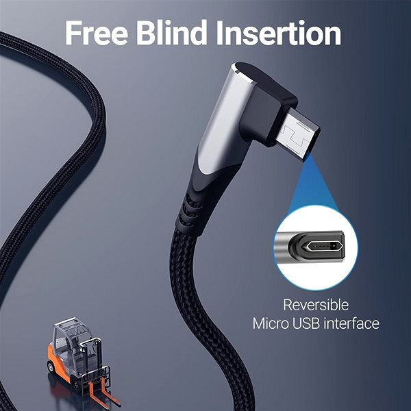 Data Cable Vention Reversible 90° USB 2.0 -> MicroUSB Cotton Cable Grey 3m Aluminium Alloy Type Connectivity (ports)
