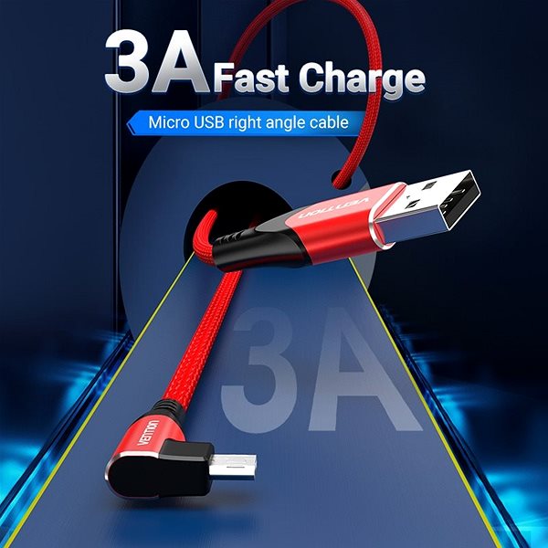 Data Cable Vention Reversible 90° USB 2.0 -> MicroUSB Cotton Cable Red 1m Aluminium Alloy Type Connectivity (ports)